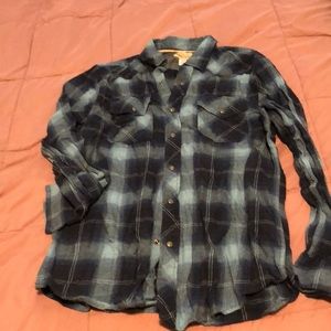 GUC Mens Blue Plaid Long sleeve shirt size L